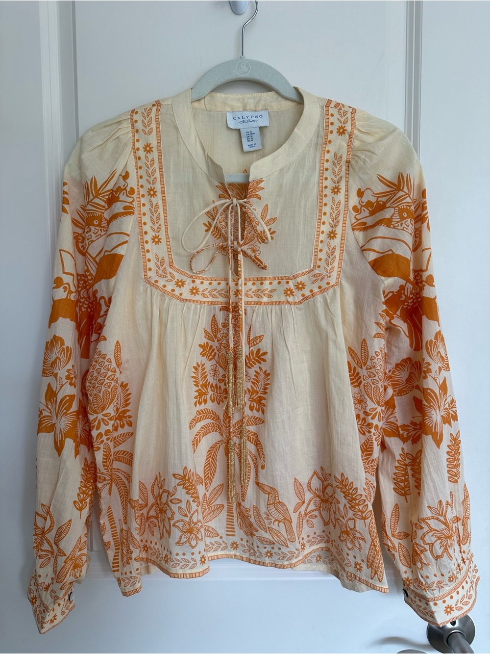 Calypso St. Barth Cream Tunic with Orange Botanical Print Size Medium